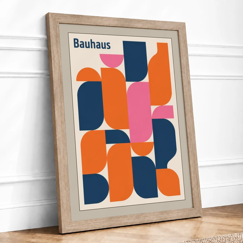 Bauhaus Geometry Geometric Framed Wall Art Print A1 Oak