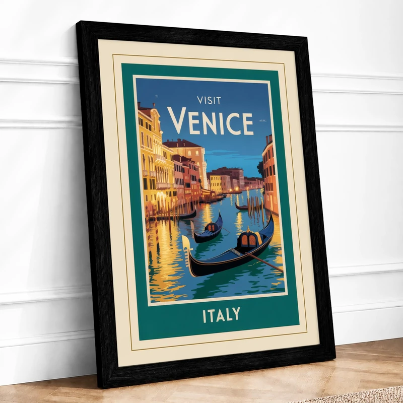 Postcard from Venice Vintage Framed Wall Art Print A1 (84.1×59.4cm) Black, Wall Decor for Living Room, Bedroom, Office & Home, Ready to Hang, Art Gift - Image 1