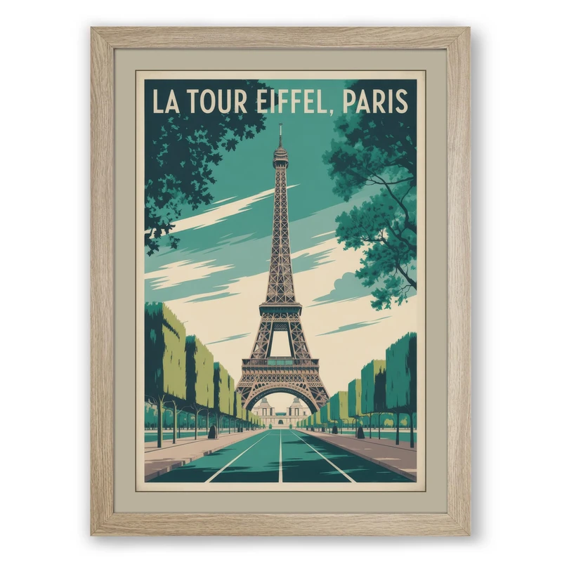 Postcard from Paris Vintage Framed Wall Art Print A1 (84.1×59.4cm) Oak, Wall Decor for Living Room, Bedroom, Office & Home, Ready to Hang, Art Gift