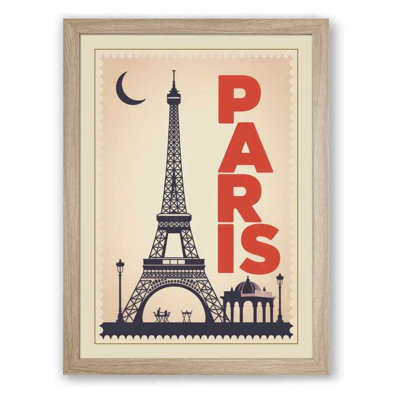 Postcard from Paris Vintage Framed Wall Art Print A1 (84.1×59.4cm) Oak, Wall Decor for Living Room, Bedroom, Office & Home, Ready to Hang, Art Gift