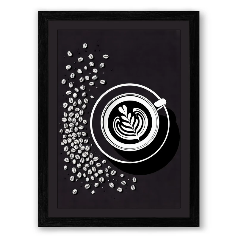 Coffee and Movement Minimalist Framed Wall Art Print A1 (84.1×59.4cm) Black, Wall Decor for Living Room, Bedroom, Office & Home, Ready to Hang, Art Gift
