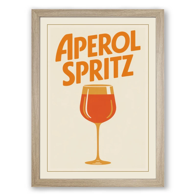 Aperol Spritz Vintage Retro Framed Wall Art Print A1 (84.1×59.4cm) Oak, Wall Decor for Living Room, Bedroom, Office & Home, Ready to Hang, Art Gift