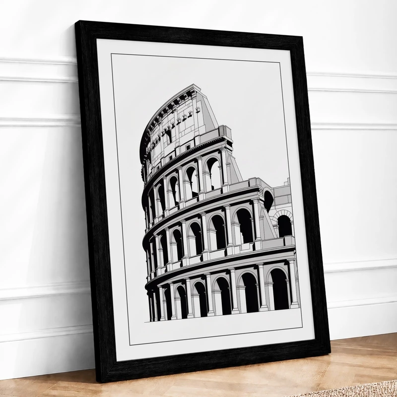 Colosseum in Lines Minimalist Framed Wall Art Print A1 (84.1×59.4cm) Black, Wall Decor for Living Room, Bedroom, Office & Home, Ready to Hang, Art Gift - Image 1