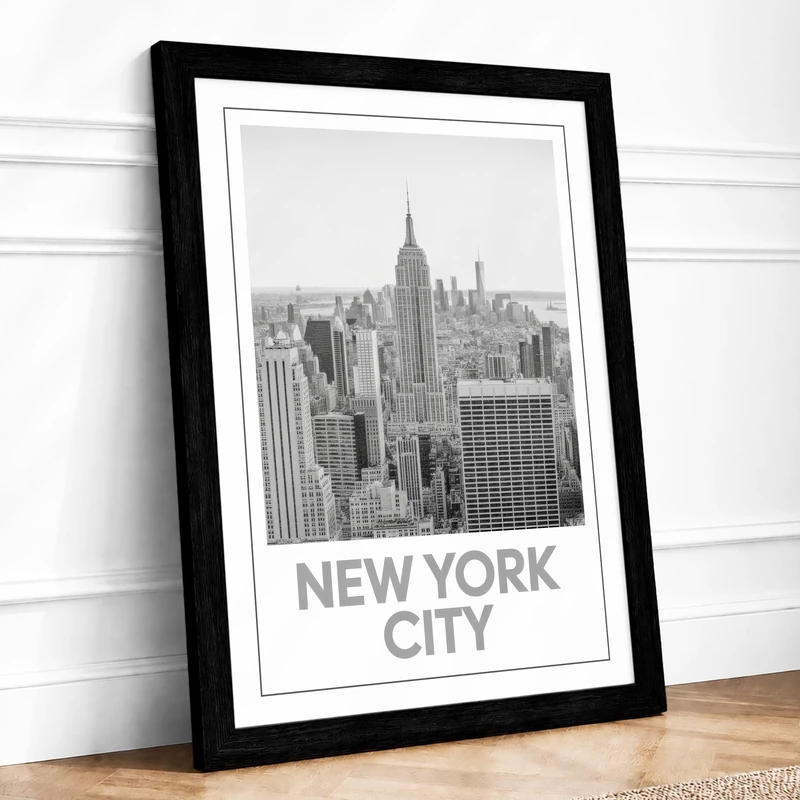 New York Skyline Modern Framed Wall Art Print A1 (84.1×59.4cm) Black, Wall Decor for Living Room, Bedroom, Office & Home, Ready to Hang, Art Gift - Image 1