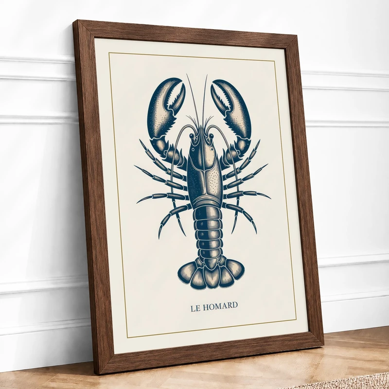 Natural History Lobster Vintage Framed Wall Art Print A1 (84.1×59.4cm) Walnut, Wall Decor for Living Room, Bedroom, Office & Home, Ready to Hang, Art Gift - Image 1