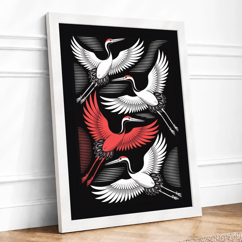 Birds in Flight Modern Framed Wall Art Print A1 (84.1×59.4cm) White, Wall Decor for Living Room, Bedroom, Office & Home, Ready to Hang, Art Gift - Image 1