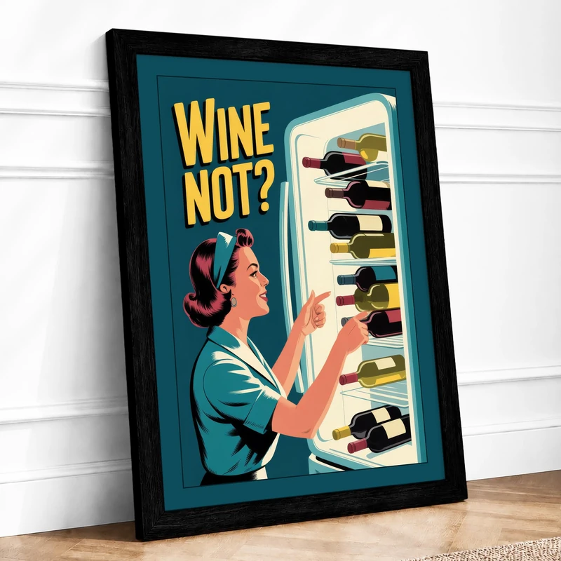 Wine Not Refreshed Retro Framed Wall Art Print A1 (84.1×59.4cm) Black, Wall Decor for Living Room, Bedroom, Office & Home, Ready to Hang, Art Gift