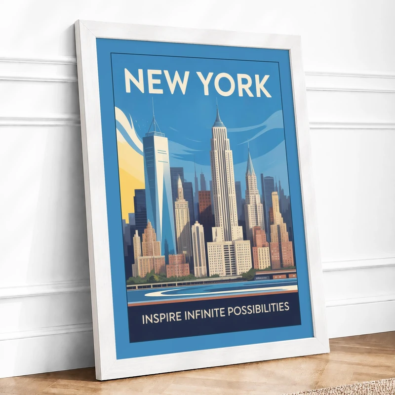 Postcard from New York Vintage Framed Wall Art Print A1 (84.1×59.4cm) White, Wall Decor for Living Room, Bedroom, Office & Home, Ready to Hang, Art Gift - Image 1