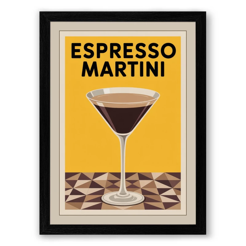Espresso Martini Retro Framed Wall Art Print A1 (84.1×59.4cm) Black, Wall Decor for Living Room, Bedroom, Office & Home, Ready to Hang, Art Gift