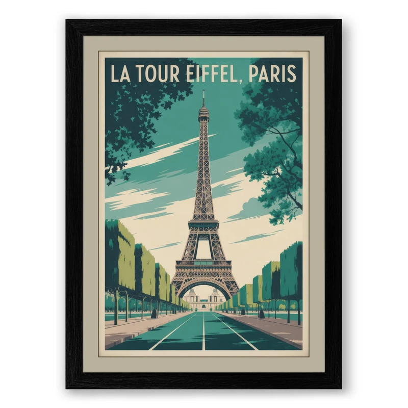 Postcard from Paris Vintage Framed Wall Art Print A1 (84.1×59.4cm) Black, Wall Decor for Living Room, Bedroom, Office & Home, Ready to Hang, Art Gift