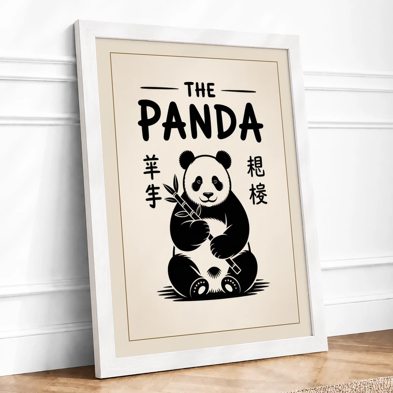 The Panda Japandi Framed Wall Art Print A1 (84.1×59.4cm) White, Wall Decor for Living Room, Bedroom, Office & Home, Ready to Hang, Art Gift