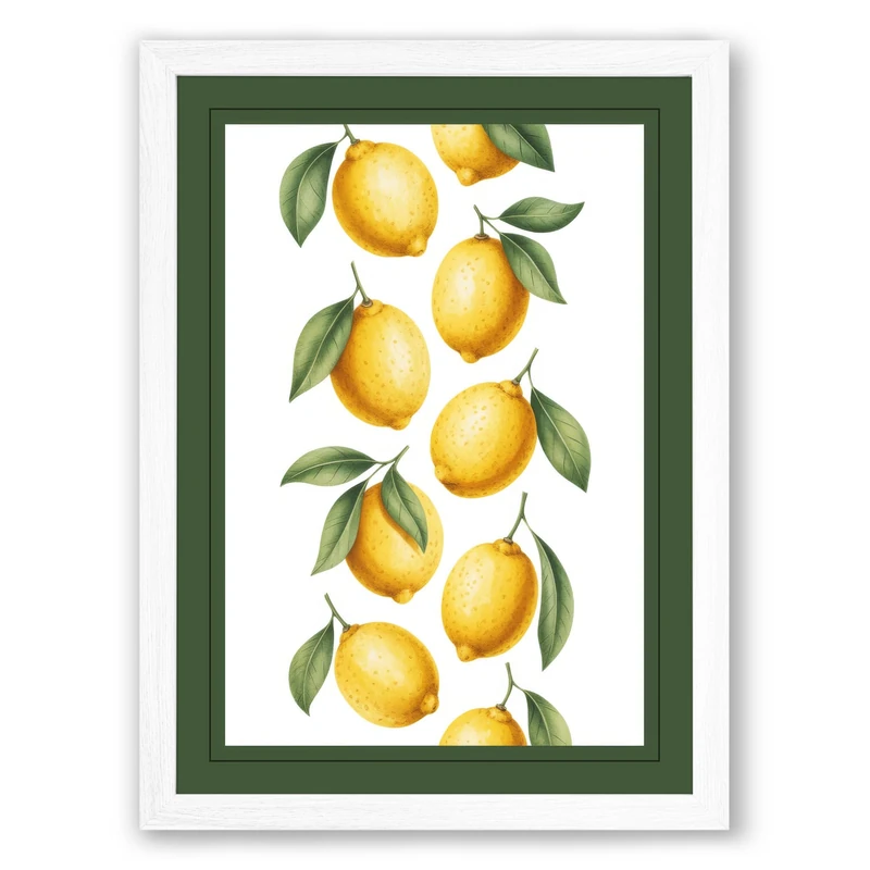 Lemon Garden Botanical Framed Wall Art Print A1 (84.1×59.4cm) White, Wall Decor for Living Room, Bedroom, Office & Home, Ready to Hang, Art Gift