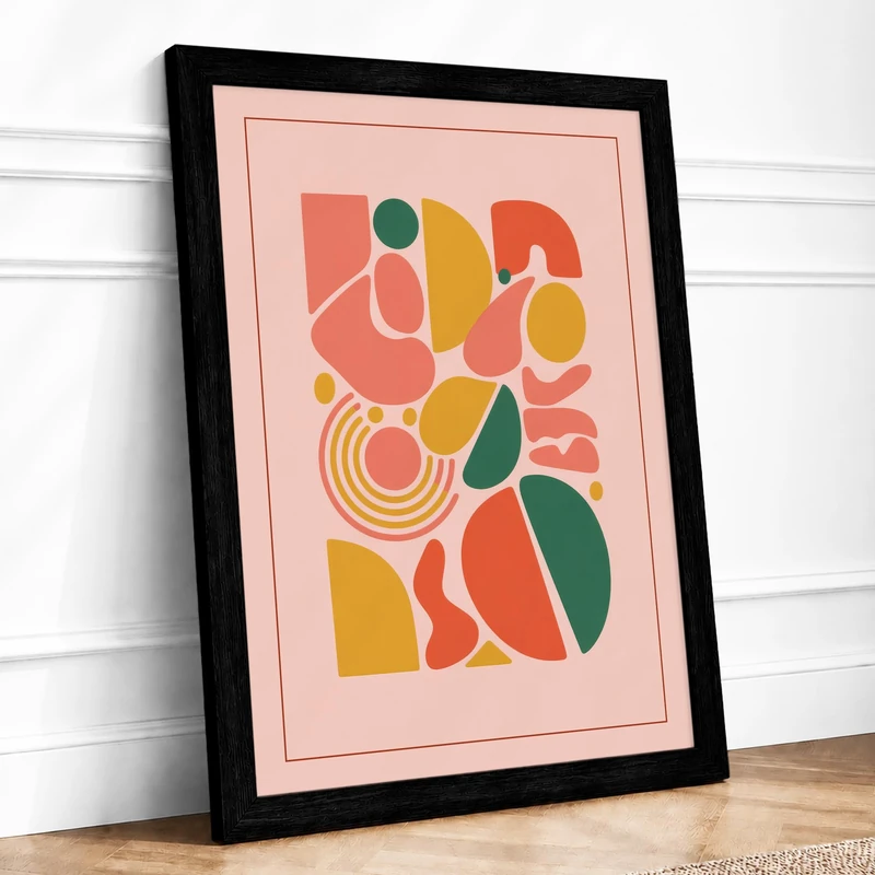Geometric Rhythms Mid-Century Framed Wall Art Print A1 (84.1×59.4cm) Black, Wall Decor for Living Room, Bedroom, Office & Home, Ready to Hang, Art Gift