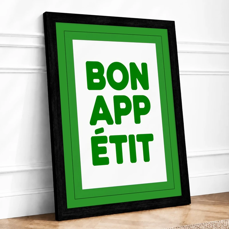 Bon Appétit Typography Framed Wall Art Print A1 (84.1×59.4cm) Black, Wall Decor for Living Room, Bedroom, Office & Home, Ready to Hang, Art Gift