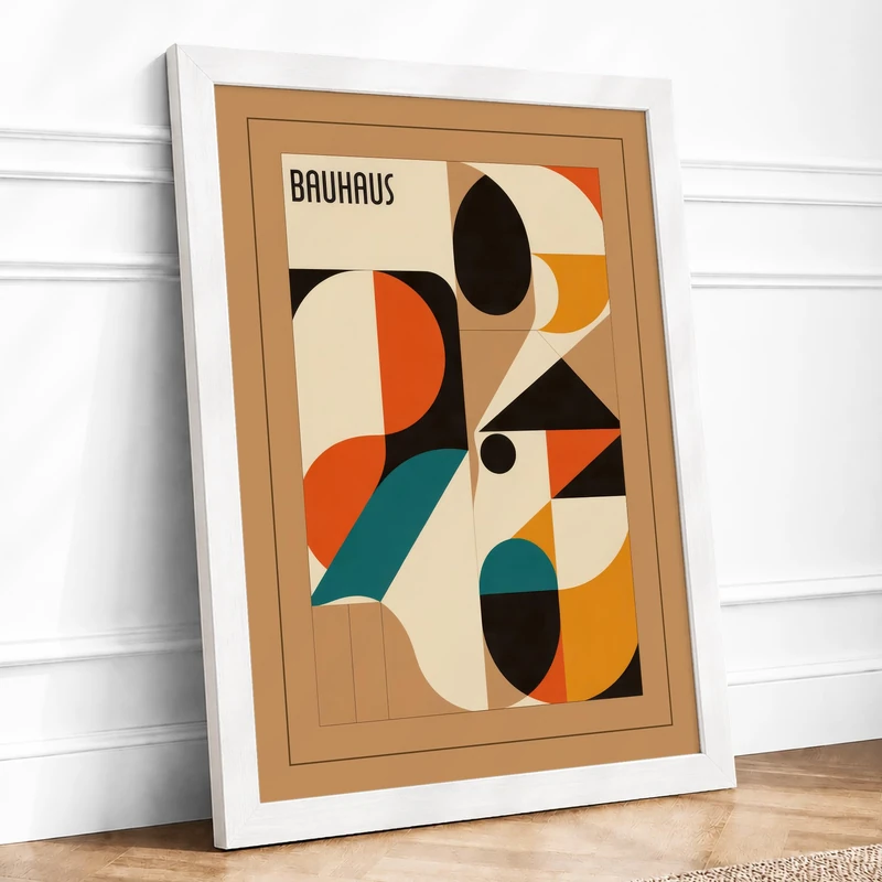 Bauhaus Composition Geometric Framed Wall Art Print A1 (84.1×59.4cm) White, Wall Decor for Living Room, Bedroom, Office & Home, Ready to Hang, Art Gift