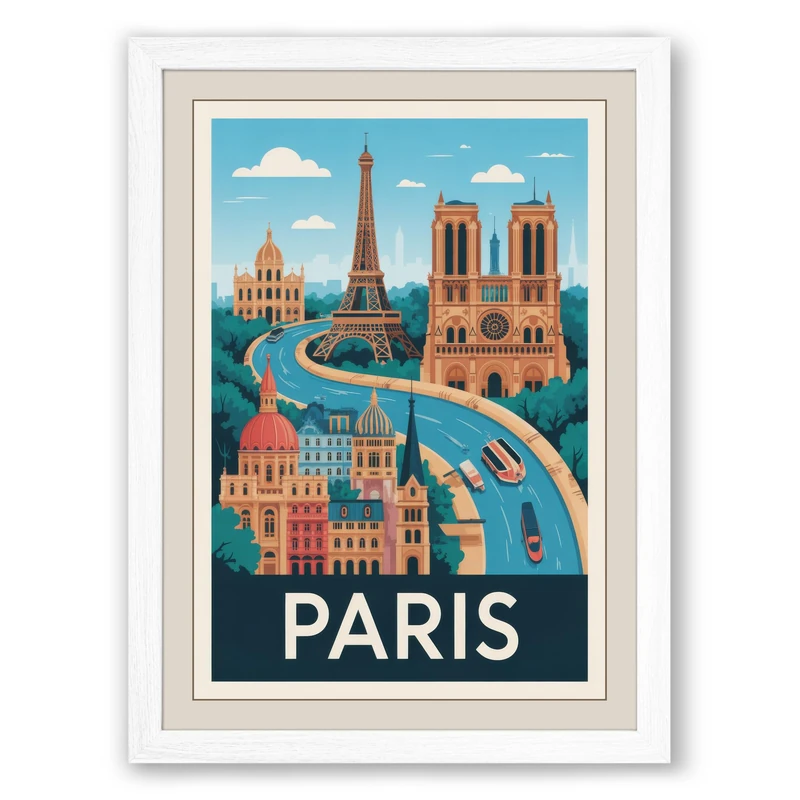Postcard from Paris Vintage Framed Wall Art Print A1 (84.1×59.4cm) White, Wall Decor for Living Room, Bedroom, Office & Home, Ready to Hang, Art Gift
