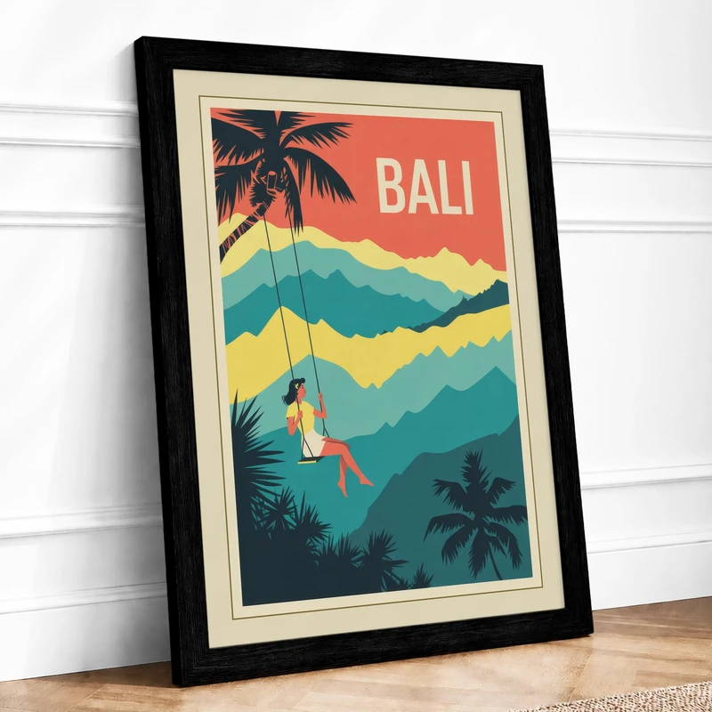 Postcard from Bali Vintage Framed Wall Art Print A1 (84.1×59.4cm) Black, Wall Decor for Living Room, Bedroom, Office & Home, Ready to Hang, Art Gift - Image 1
