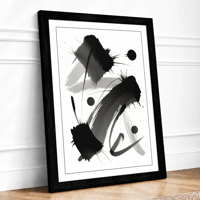 Ink Gestures Abstract Framed Wall Art Print A1 (84.1×59.4cm) Black, Wall Decor for Living Room, Bedroom, Office & Home, Ready to Hang, Art Gift - Image 1
