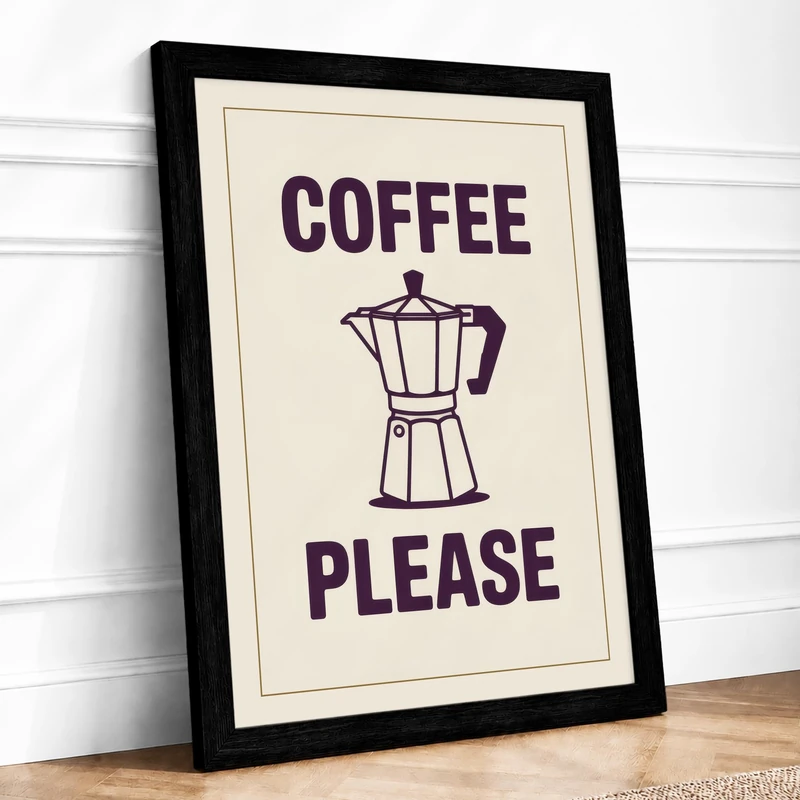 Coffee Please Typography Framed Wall Art Print A1 (84.1×59.4cm) Black, Wall Decor for Living Room, Bedroom, Office & Home, Ready to Hang, Art Gift - Image 1