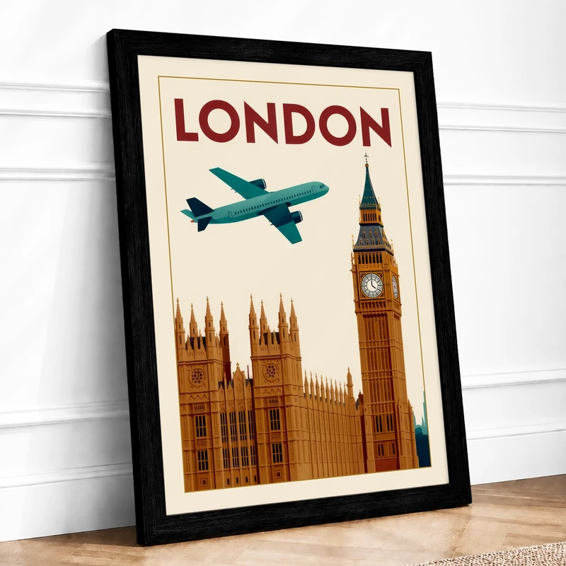 Postcard from London Vintage Framed Wall Art Print A1 (84.1×59.4cm) Black, Wall Decor for Living Room, Bedroom, Office & Home, Ready to Hang, Art Gift