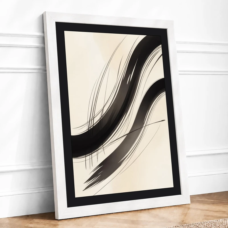 Flowing Lines in Ink Minimalist Framed Wall Art Print A1 (84.1×59.4cm) White, Wall Decor for Living Room, Bedroom, Office & Home, Ready to Hang, Art Gift
