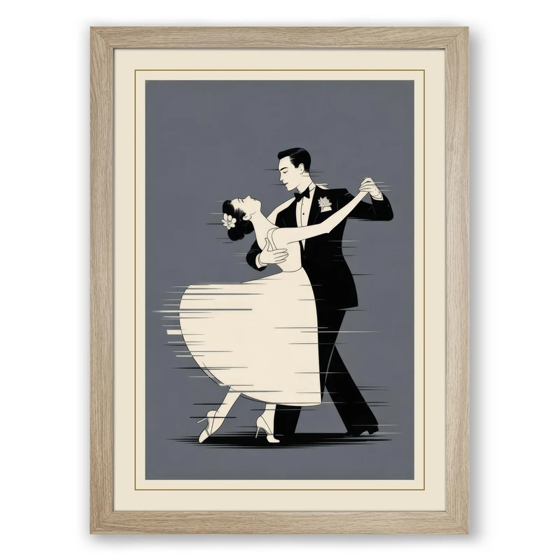 First Dance Art Deco Framed Wall Art Print A1 (84.1×59.4cm) Oak, Wall Decor for Living Room, Bedroom, Office & Home, Ready to Hang, Art Gift