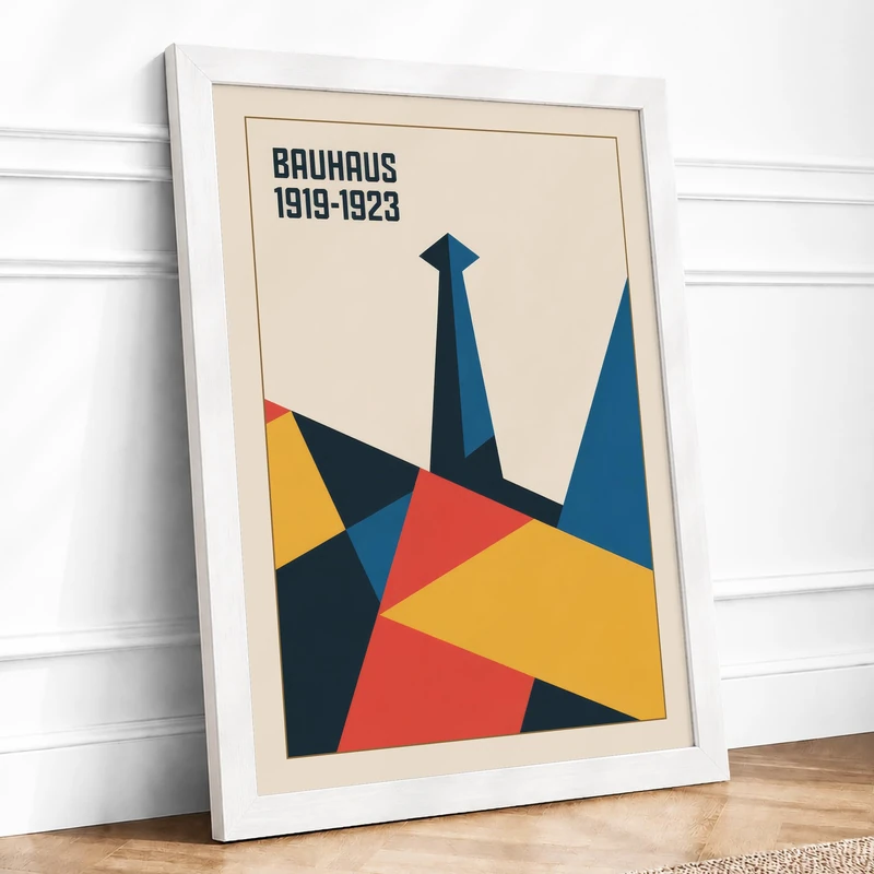 Bauhaus Geometric Framed Wall Art Print A1 White