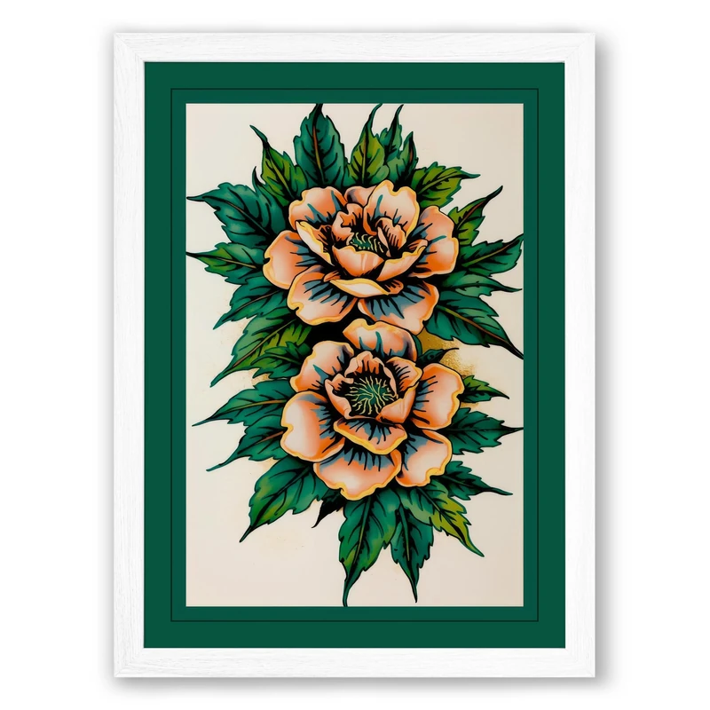 Peach Blossoms Botanical Framed Wall Art Print A1 (84.1×59.4cm) White, Wall Decor for Living Room, Bedroom, Office & Home, Ready to Hang, Art Gift - Image 1