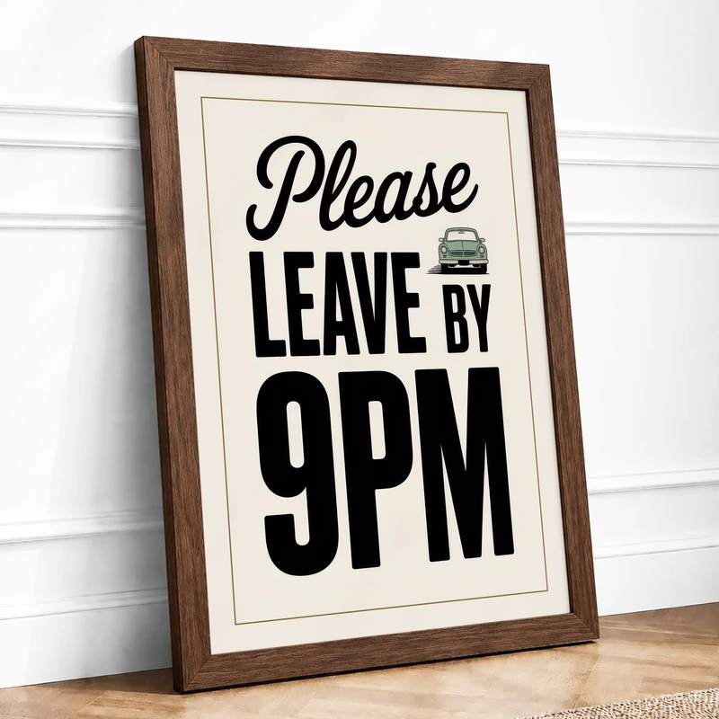 Leave By Nine Typography Framed Wall Art Print A1 (84.1×59.4cm) Walnut, Wall Decor for Living Room, Bedroom, Office & Home, Ready to Hang, Art Gift - Image 1
