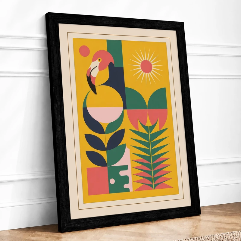 Toucan and Botanicals Mid-Century Framed Wall Art Print A1 (84.1×59.4cm) Black, Wall Decor for Living Room, Bedroom, Office & Home, Ready to Hang, Art Gift