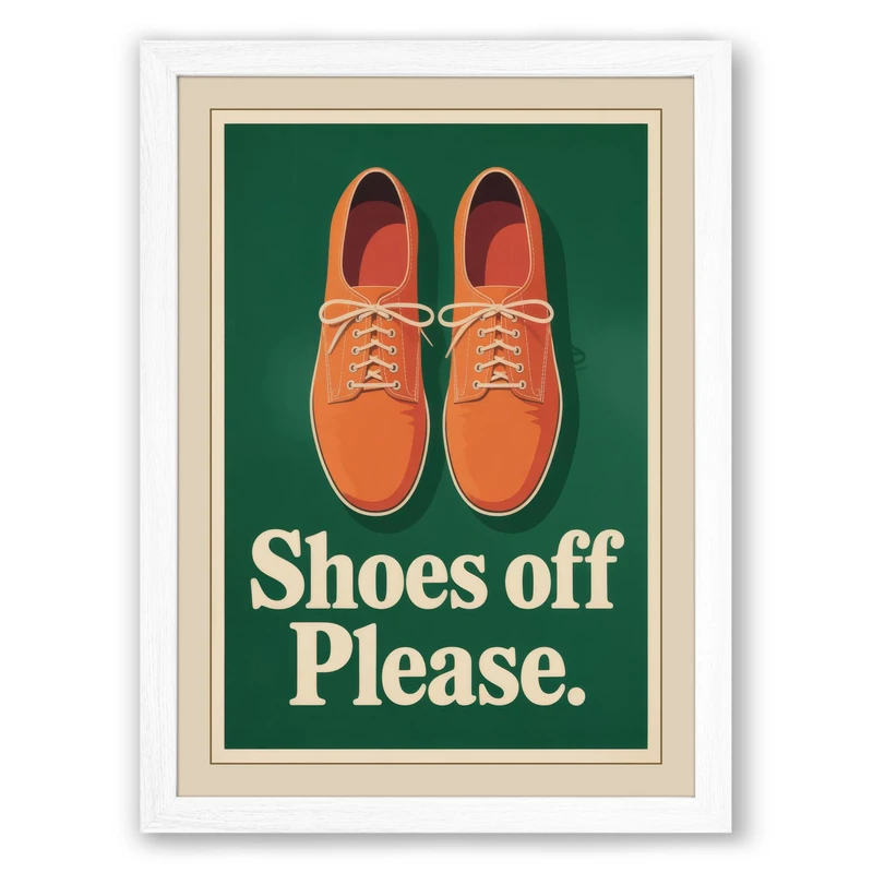 Shoes Off Please Vintage Framed Wall Art Print A1 (84.1×59.4cm) White, Wall Decor for Living Room, Bedroom, Office & Home, Ready to Hang, Art Gift - Image 1