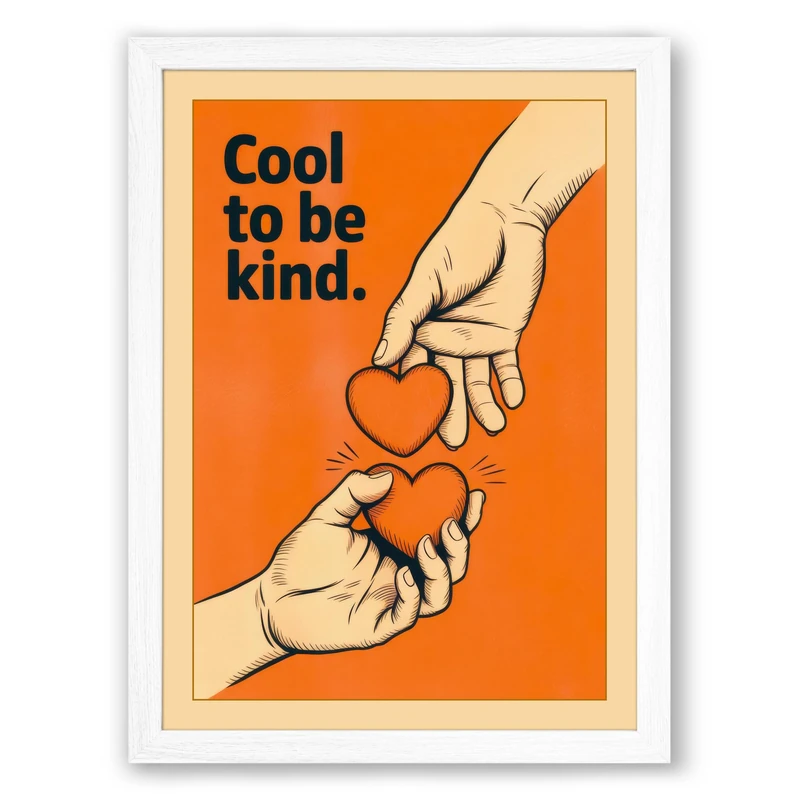 Cool to be Kind Modern Framed Wall Art Print A1 (84.1×59.4cm) White, Wall Decor for Living Room, Bedroom, Office & Home, Ready to Hang, Art Gift
