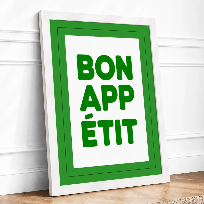 Bon Appétit Typography Framed Wall Art Print A1 (84.1×59.4cm) White, Wall Decor for Living Room, Bedroom, Office & Home, Ready to Hang, Art Gift - Image 1