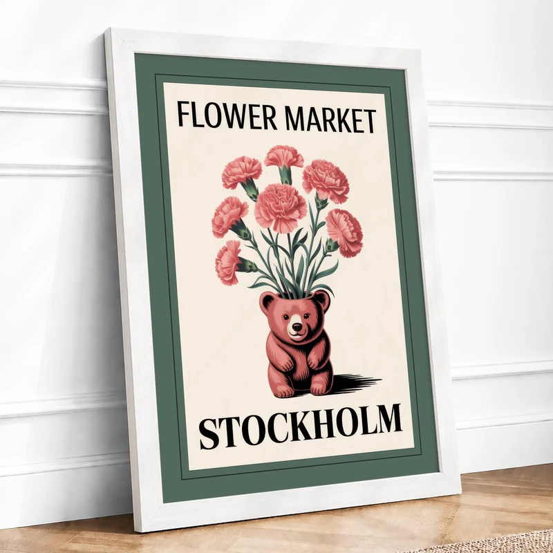 Flower Market Stockholm Vintage Framed Wall Art Print A1 (84.1×59.4cm) White, Wall Decor for Living Room, Bedroom, Office & Home, Ready to Hang, Art Gift