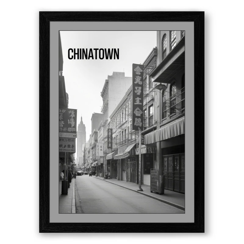 Chinatown Street Vintage Framed Wall Art Print A1 (84.1×59.4cm) Black, Wall Decor for Living Room, Bedroom, Office & Home, Ready to Hang, Art Gift