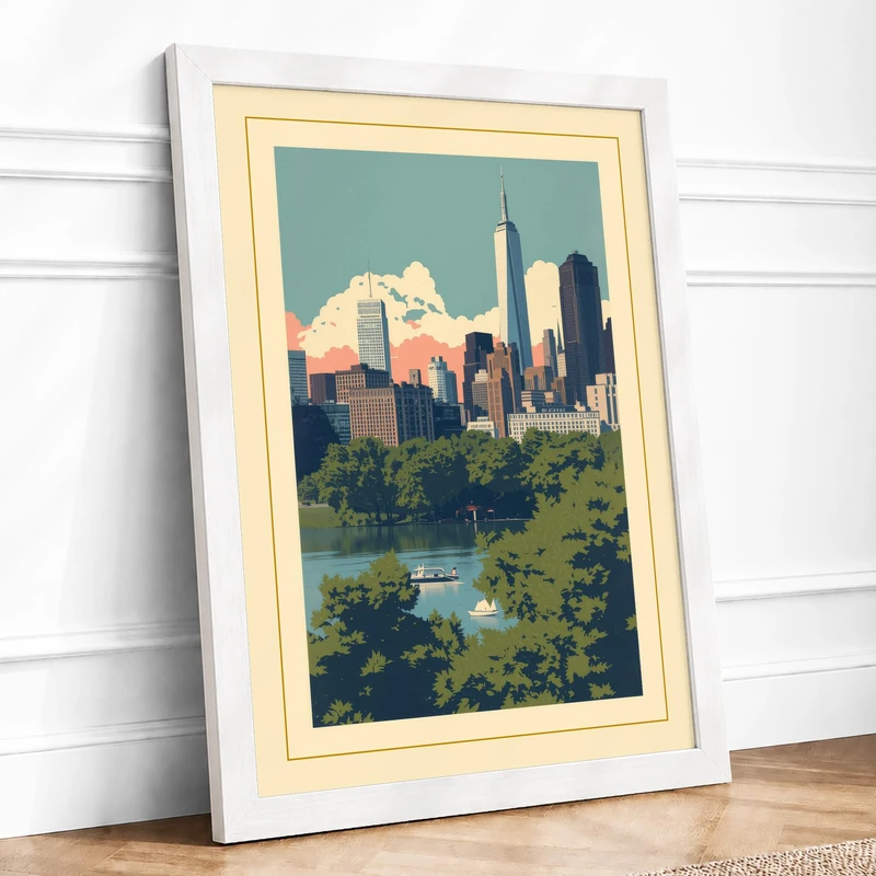 Postcard from New York Vintage Framed Wall Art Print A1 (84.1×59.4cm) White, Wall Decor for Living Room, Bedroom, Office & Home, Ready to Hang, Art Gift - Image 1