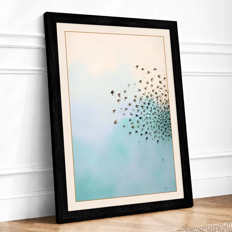 Birds in Dissolution Minimalist Framed Wall Art Print A1 (84.1×59.4cm) Black, Wall Decor for Living Room, Bedroom, Office & Home, Ready to Hang, Art Gift - Image 1