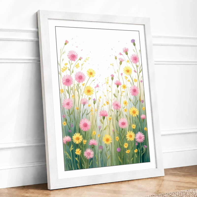 Wildflower Meadow Botanical Framed Wall Art Print A1 (84.1×59.4cm) White, Wall Decor for Living Room, Bedroom, Office & Home, Ready to Hang, Art Gift