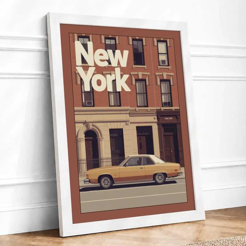 Postcard from New York Vintage Framed Wall Art Print A1 (84.1×59.4cm) White, Wall Decor for Living Room, Bedroom, Office & Home, Ready to Hang, Art Gift - Image 1