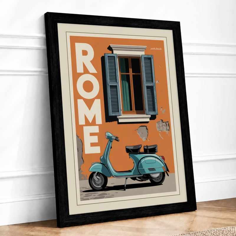 Postcard from Rome Retro Framed Wall Art Print A1 (84.1×59.4cm) Black, Wall Decor for Living Room, Bedroom, Office & Home, Ready to Hang, Art Gift - Image 1