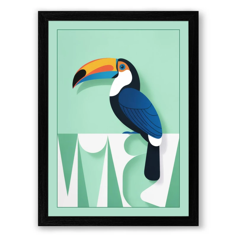 Toucan Geometric Framed Wall Art Print A1 (84.1×59.4cm) Black, Wall Decor for Living Room, Bedroom, Office & Home, Ready to Hang, Art Gift