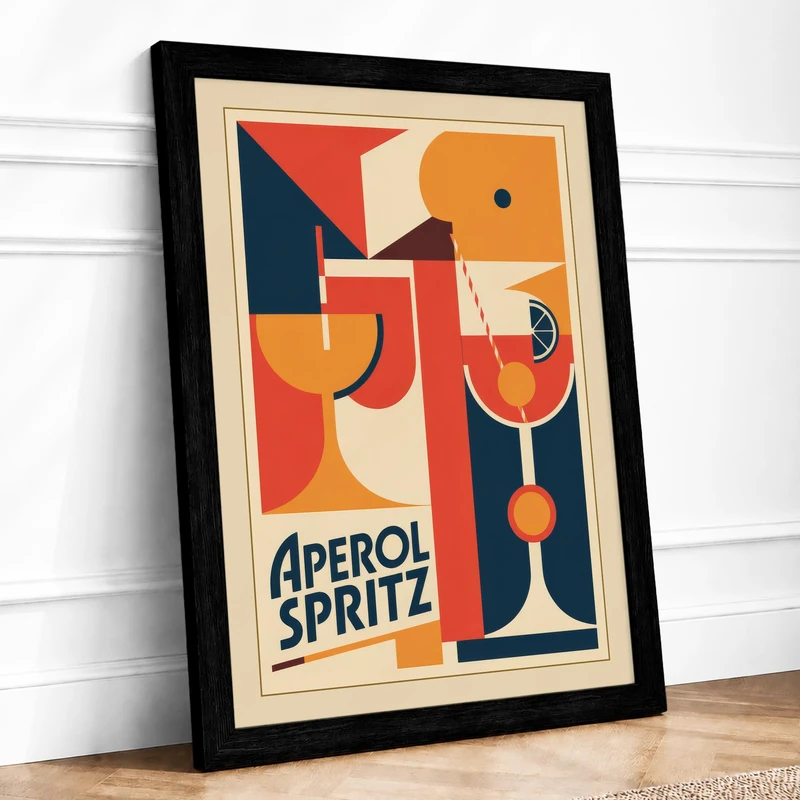 Aperol Spritz Modernist Art Deco Framed Wall Art Print A1 (84.1×59.4cm) Black, Wall Decor for Living Room, Bedroom, Office & Home, Ready to Hang, Art Gift - Image 1