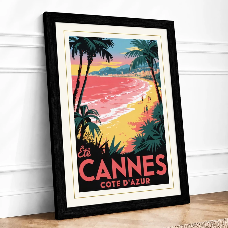 Postcard from Côte d'Azur Vintage Framed Wall Art Print A1 (84.1×59.4cm) Black, Wall Decor for Living Room, Bedroom, Office & Home, Ready to Hang, Art Gift