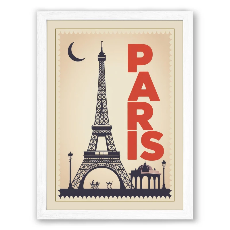 Postcard from Paris Vintage Framed Wall Art Print A1 (84.1×59.4cm) White, Wall Decor for Living Room, Bedroom, Office & Home, Ready to Hang, Art Gift