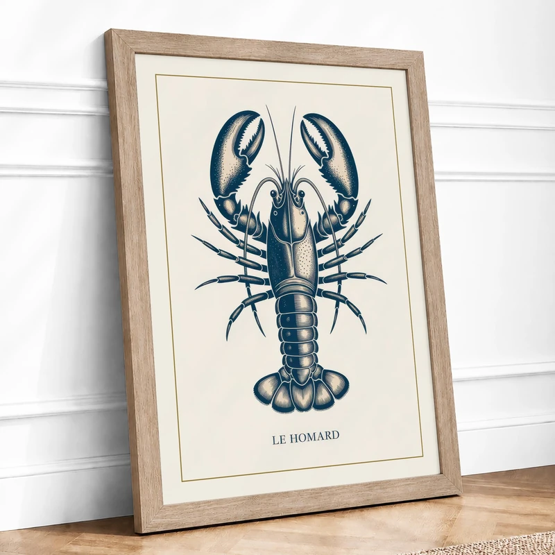 Natural History Lobster Vintage Framed Wall Art Print A1 (84.1×59.4cm) Oak, Wall Decor for Living Room, Bedroom, Office & Home, Ready to Hang, Art Gift