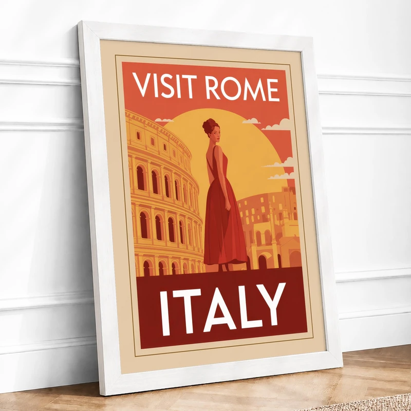 Postcard from Rome Vintage Framed Wall Art Print A1 (84.1×59.4cm) White, Wall Decor for Living Room, Bedroom, Office & Home, Ready to Hang, Art Gift - Image 1