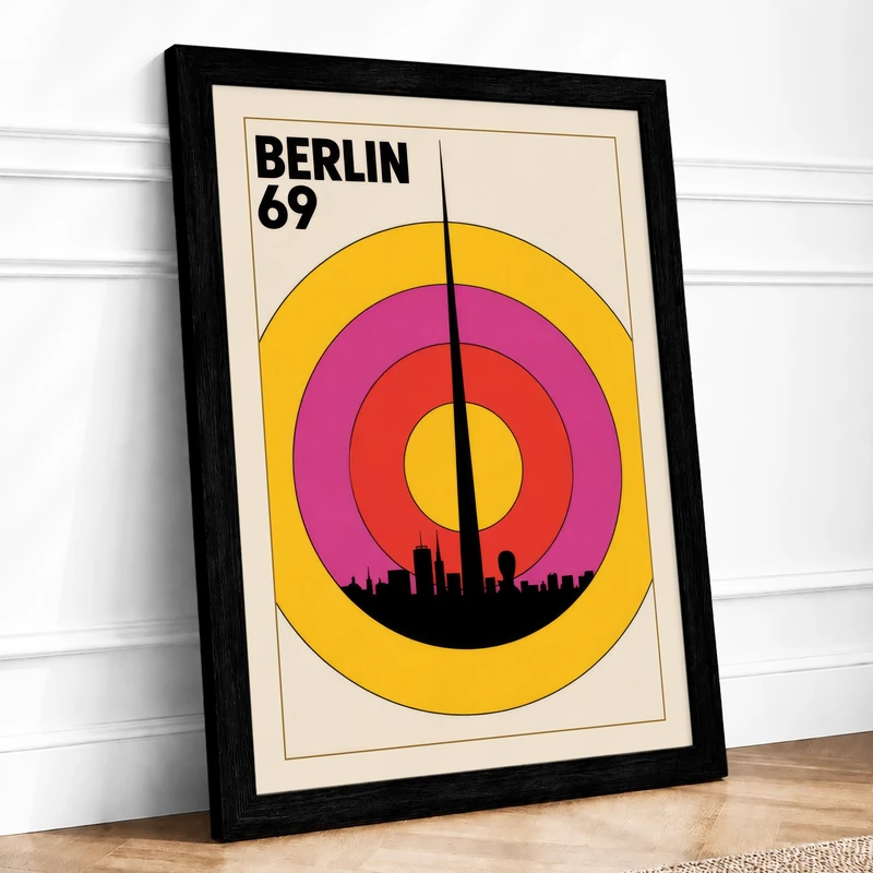 Postcard from Vintage Berlin Retro Framed Wall Art Print A1 (84.1×59.4cm) Black, Wall Decor for Living Room, Bedroom, Office & Home, Ready to Hang, Art Gift