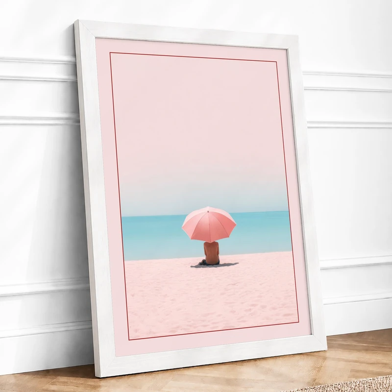 Solitude by the Sea Minimalist Framed Wall Art Print A1 (84.1×59.4cm) White, Wall Decor for Living Room, Bedroom, Office & Home, Ready to Hang, Art Gift