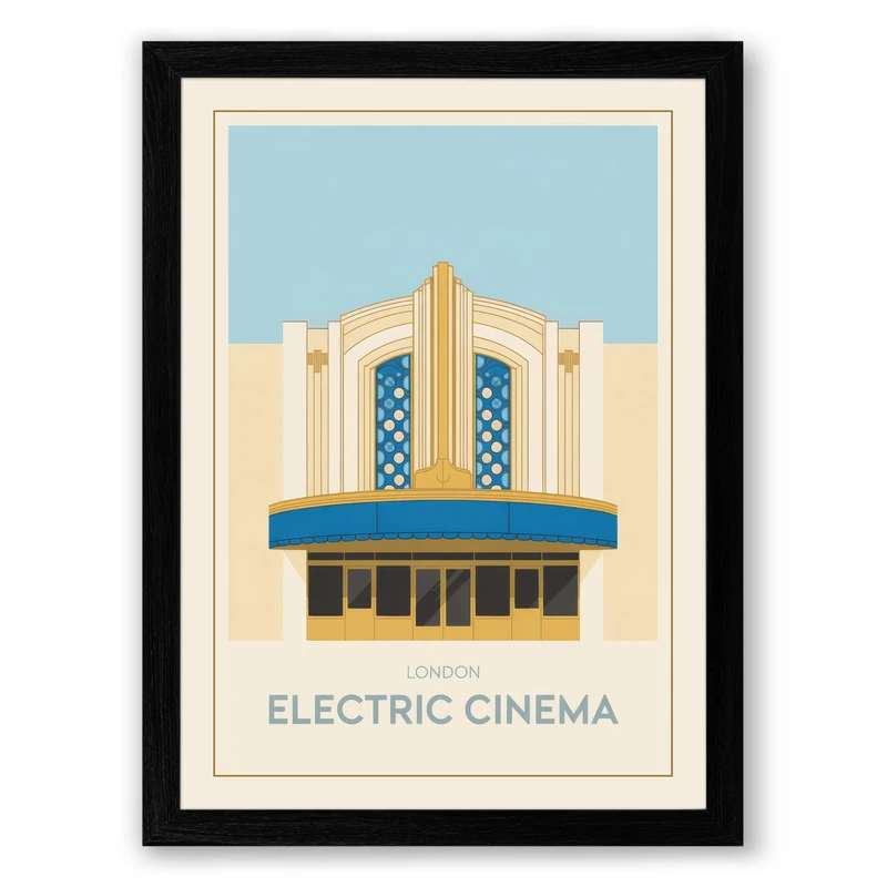 Cinema Art Deco Framed Wall Art Print A1 (84.1×59.4cm) Black, Wall Decor for Living Room, Bedroom, Office & Home, Ready to Hang, Art Gift