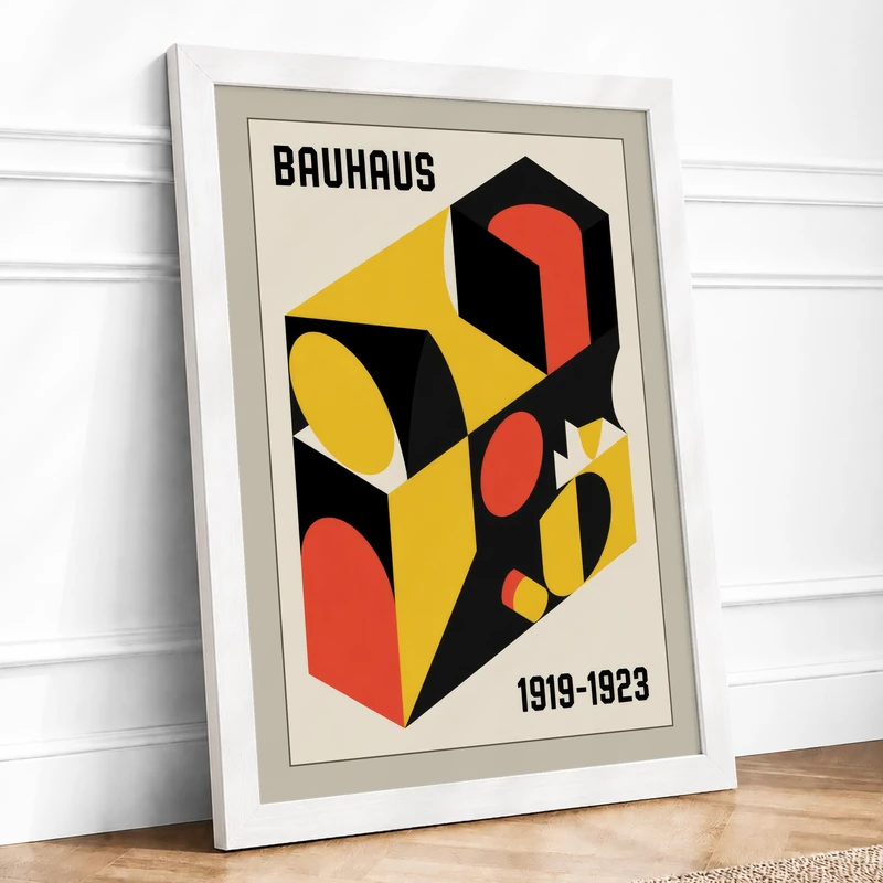 Bauhaus Constructivist Geometric Framed Wall Art Print A1 (84.1×59.4cm) White, Wall Decor for Living Room, Bedroom, Office & Home, Ready to Hang, Art Gift